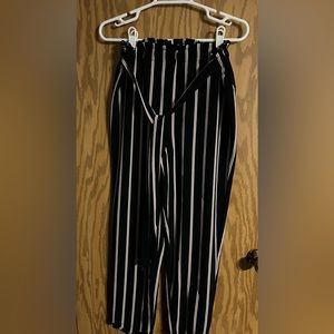 Ultra Flirt dress pants. Black with white and pink stripes